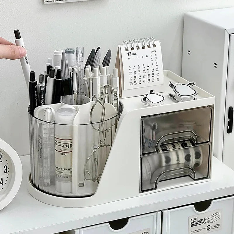 Rotating Pen Holder Cotton Swab Container Desk Organizer Office