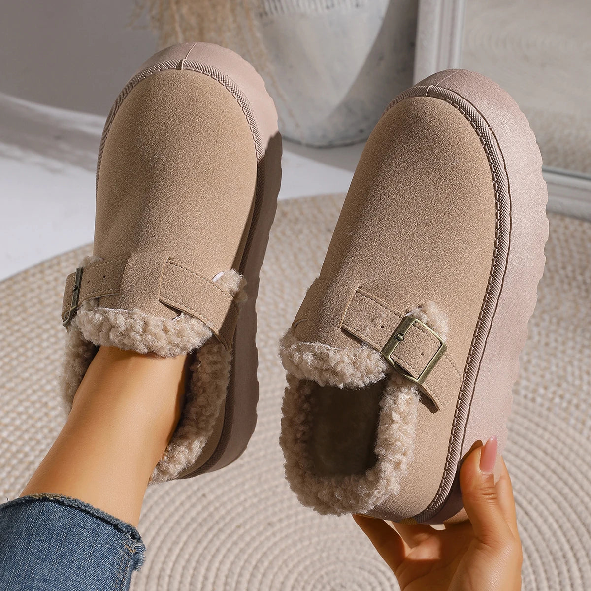 Women Snow Boots Lightweight Comfortable Ankle Boots Women Autumn Winter Shallow Shoes for Women Round Toe Casual Platform Boots Zpaxo Beige 36