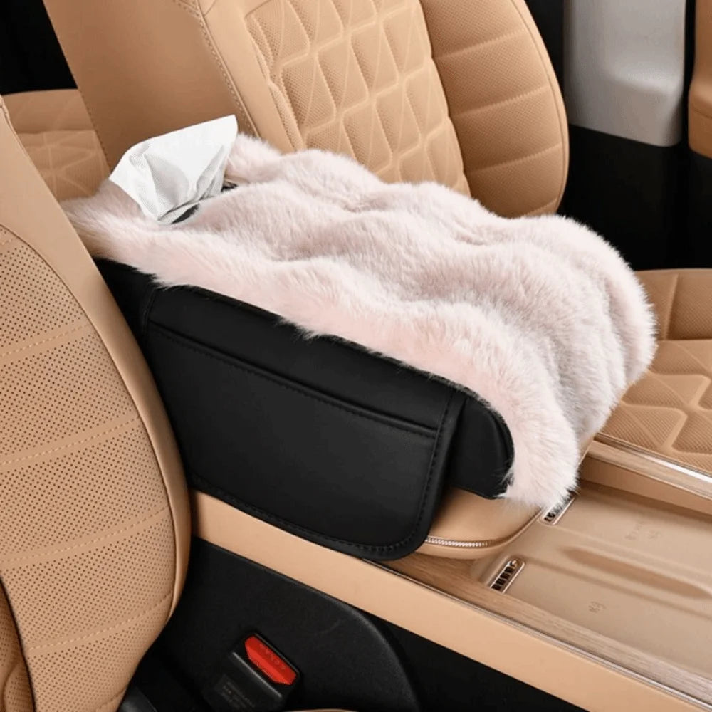 Plush Car Armrest Box Mat Three-in-one Interior Decor Central Elbow Booster Pad Multi-Functional Design Storage Pocket Zpaxo