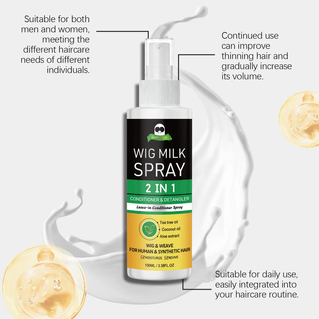 2-in-1 Wig Milk Spray Anti-Frizz Leave-In Conditioner 100ml Wig Conditioner Spray Zpaxo