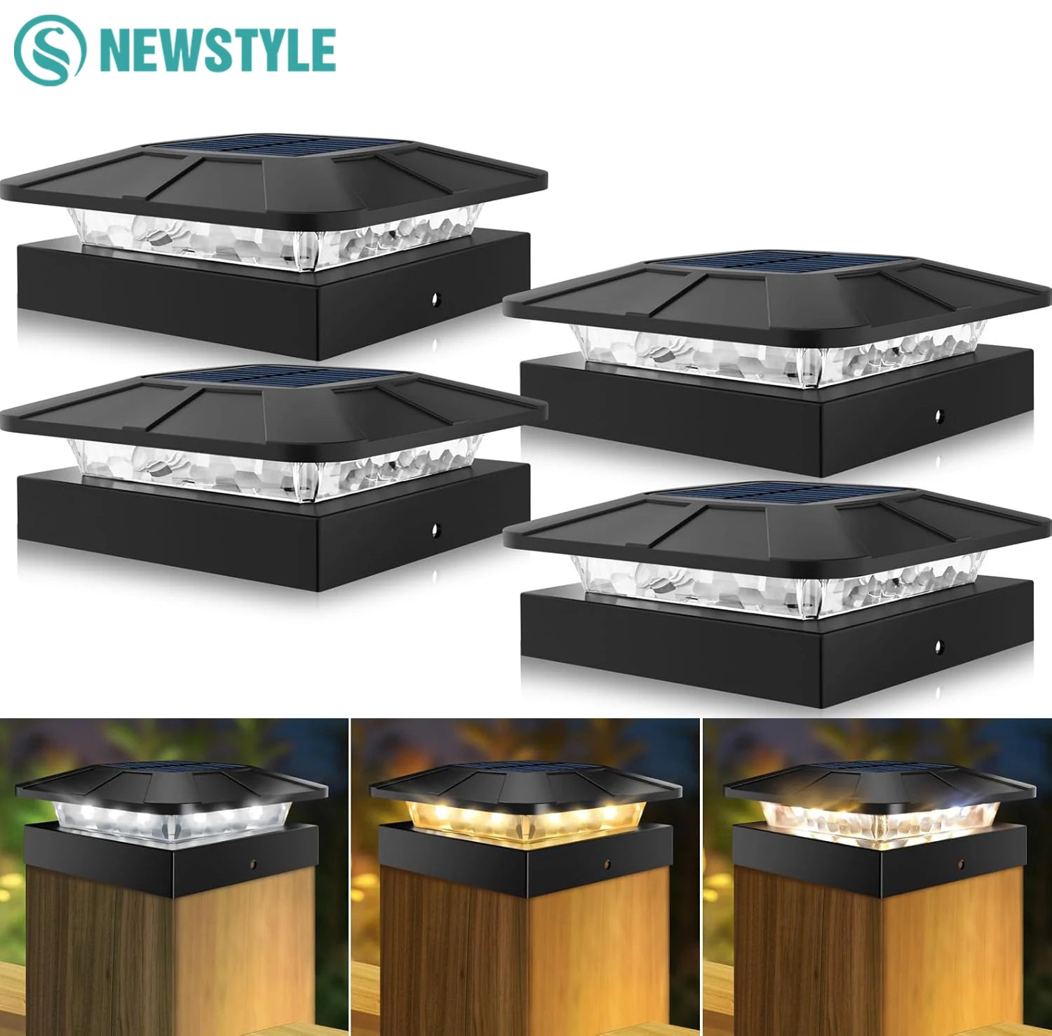4x4in Solar Post Cap Lights Outdoor With 3 Modes Fence Light Solar Powered Waterproof For Wood/Vinyl Posts Deck Yard Lighting Zpaxo