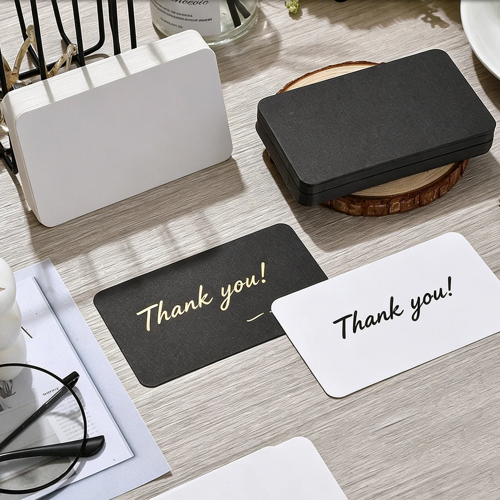100Pcs Blank Cards 9x5.5cm/3.5x2in Thick 300gsm White Black Business Cards Thank You Cards DIY Message Blank Note Cards Zpaxo