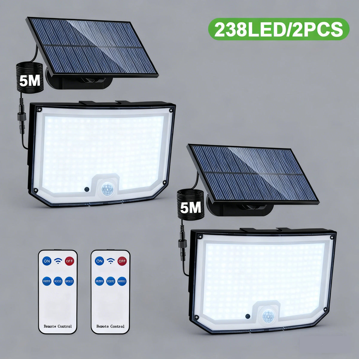 Solar Outdoor Motion Detector Lamp 400LED Solar Powered Wall Light 3 Modes Waterproof Flood Lights Garden Front Door Yard Zpaxo 238LED White 2pc