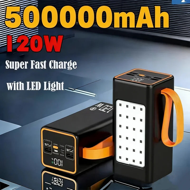 500000mAh Outdoor Large Capacity Power Bank 120W Fast Charging External Spare Battery with LED Light For iPhone Xiaomi Samsung Zpaxo