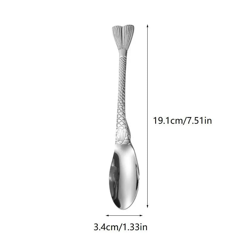 2Pcs Stainless Steel Creative Fish Tail Dining Spoon Fork Eating Spoon Face Children'S Fork Dessert Fruit Fork Dinnerware Set Zpaxo