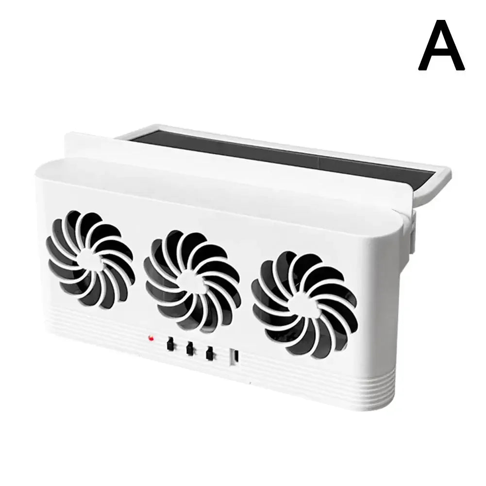 Solar Powered Car Fan USB Charging Window Ventilation Exhaust Cooler Zpaxo white