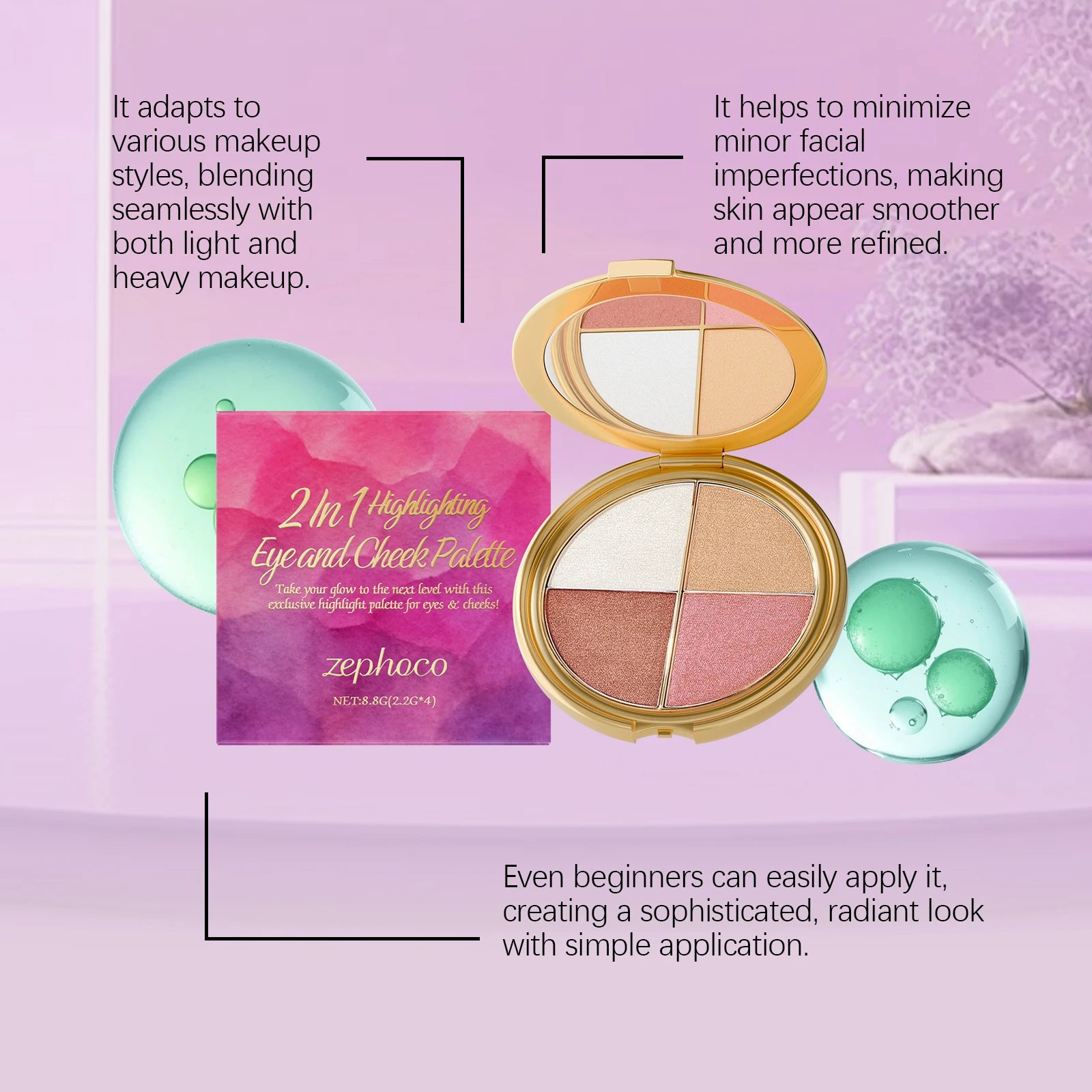 Eelhope 3-In-1 Highlighter Eyeshadow & Blush Face Palette Face Makeup Palette Zpaxo