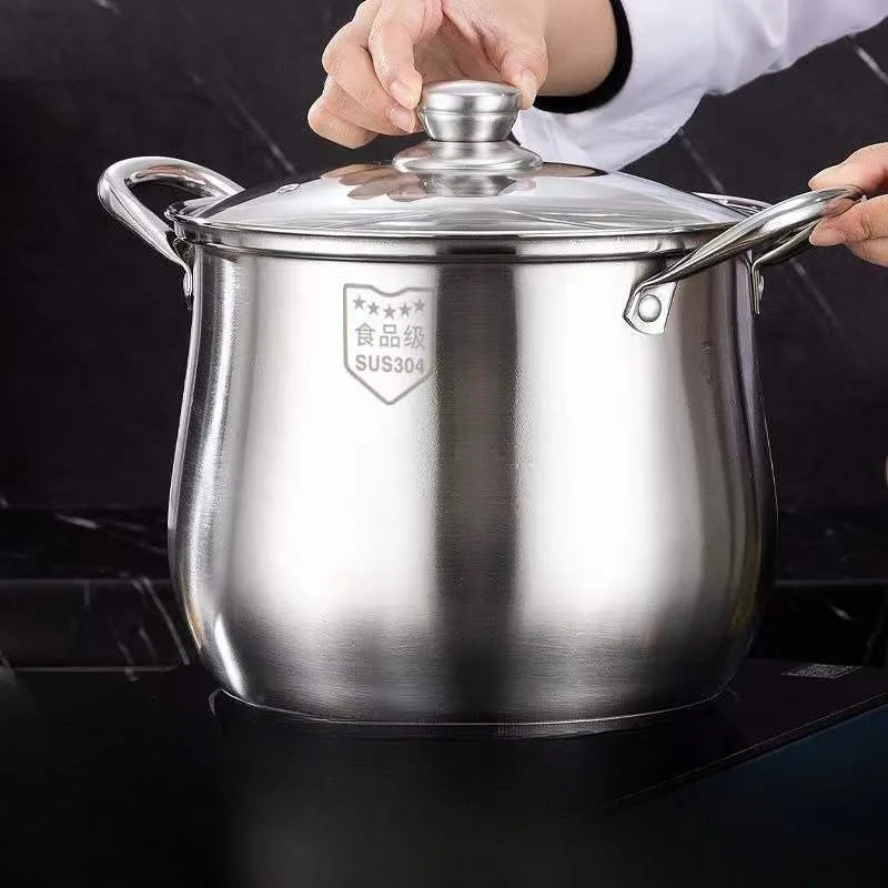 New Home Stainless Steel Special High Pot Large Capacity Double Ear Drum Shaped Sugar Soup Pot, Thick and Durable High Soup Pot Zpaxo