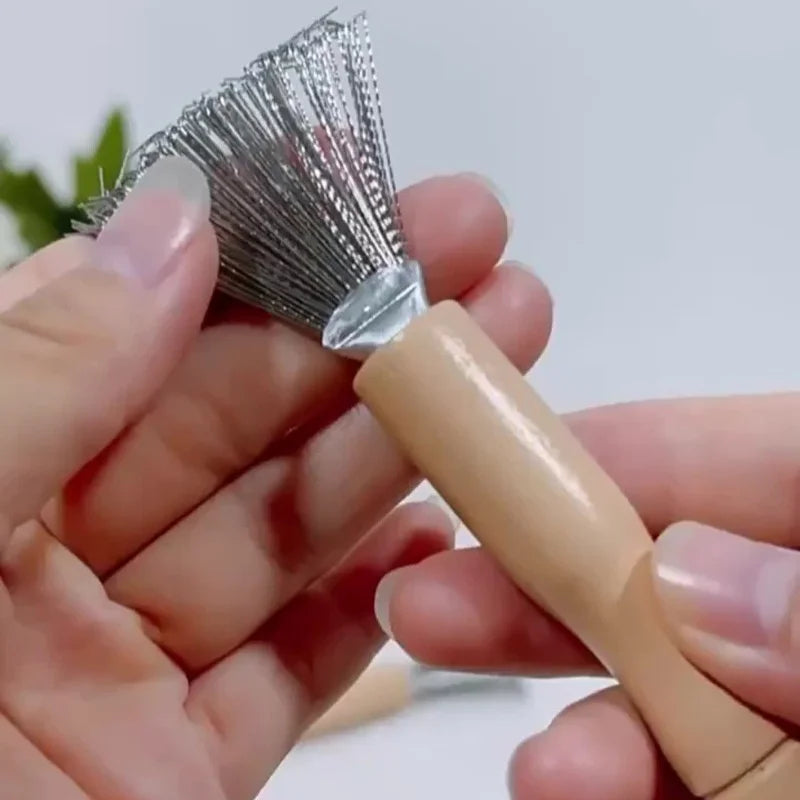 Hair Brush Cleaner Stainless Steel Toothed Wooden Handle Bamboo