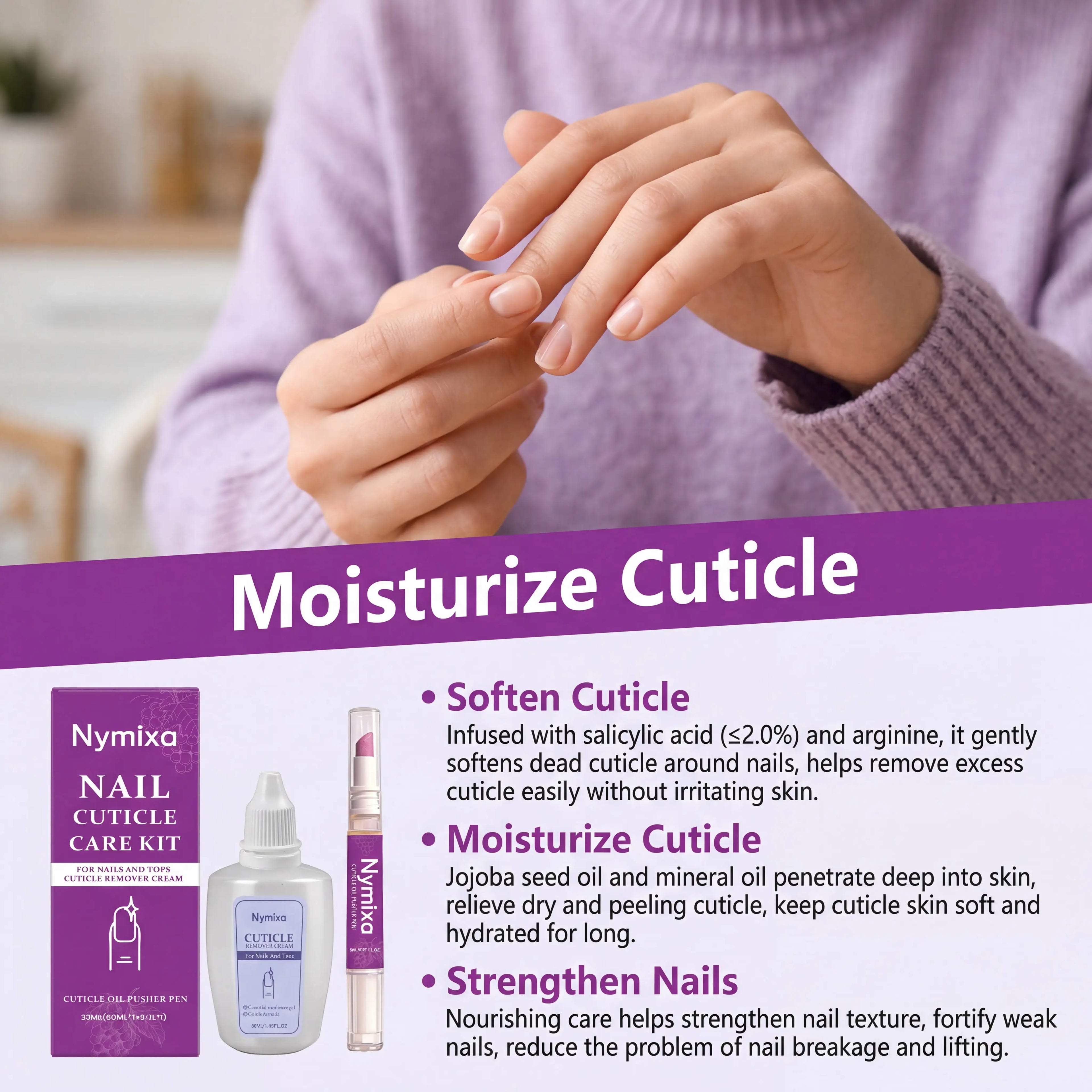 Cuticle Care Kit with Cuticle Oil Pen Long Lasting Moisturization Dry Skin Remedy Gentle Nourishing Nail Care Kit Hand Foot Use Zpaxo