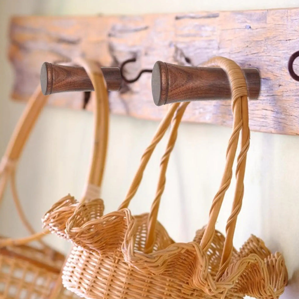 Wood Wall Hooks 2-Piece Wooden Entryway Towel Rack Rustic Decor