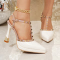 2026 New Women High Heel Pumps Fashion Sexy Sandals Buckle Rivet Pointed High Heels Shoes Dress Wedding Party High Heels Sandals Zpaxo WHITE 35