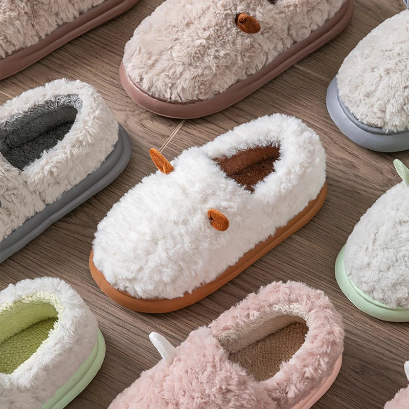 Women's Slippers Home Fluffy Warm Anti-slip Woman Shoes Bag Heel