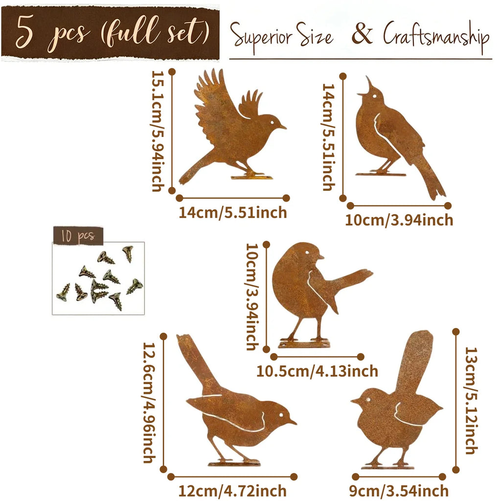 5-Piece Metal Bird Wall Decor – Rustic Farmhouse Garden Art Set