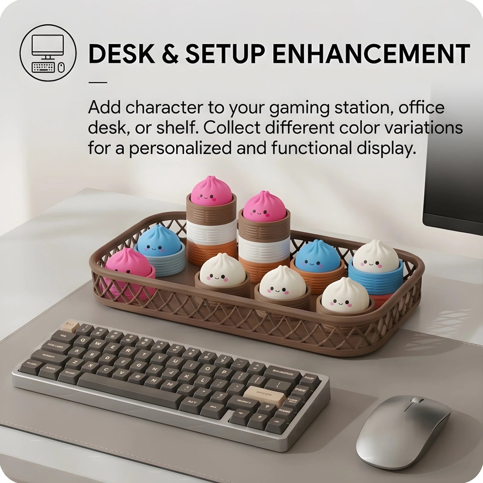 3D Printed Cute Steamed Bun Keychain Mechanical Keyboard Blue Switch