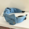 Light Luxury Denim Knotted Headband Anti-Slip Ins Bow Hairband Simple Wide-Brimmed Hair Hoop Women's Hair Accessories Zpaxo Light Blue