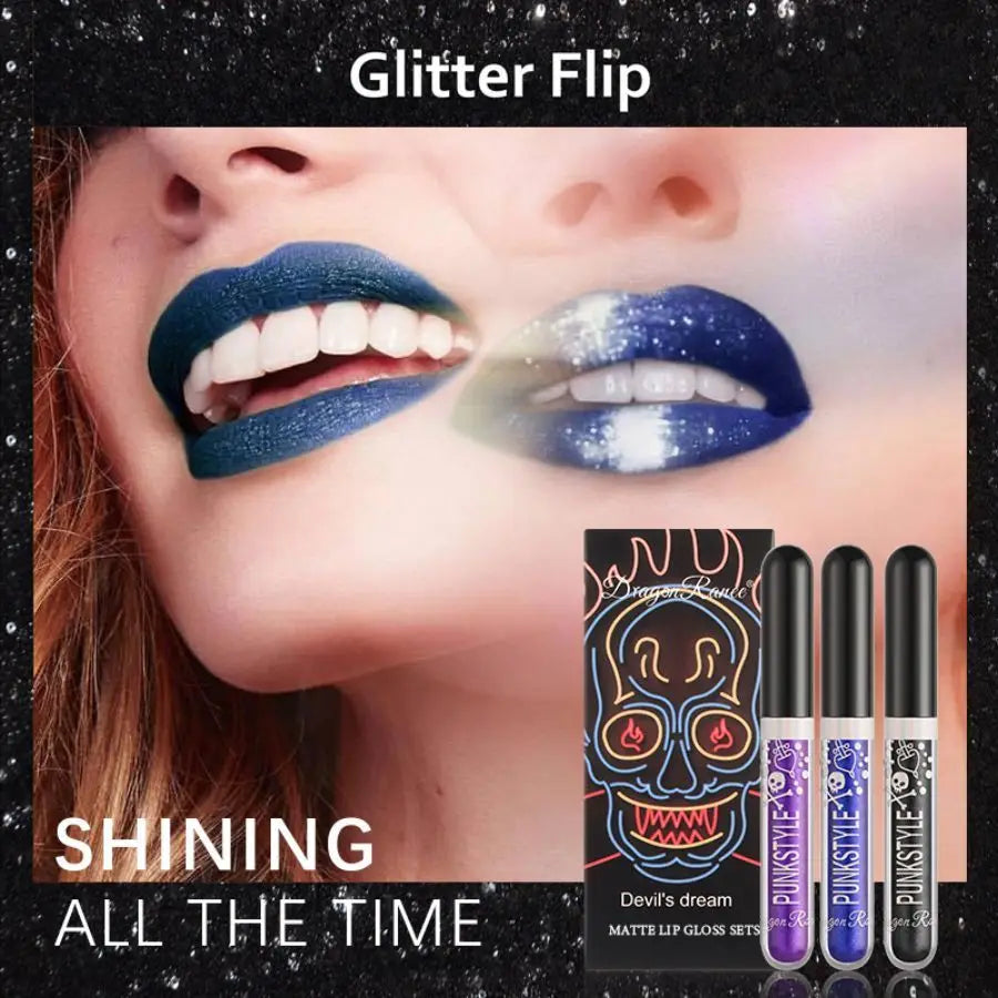 Lip Gloss in a Box of Three, Pearlescent Lipstick in a Non-Stick Cup, Shiny Purple and Black Lip Gloss Set Zpaxo