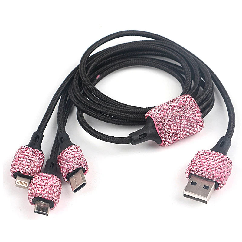 Dual USB Port Car Charger Safety Hammer Design Handmade Rhinestone Zpaxo pink China Mainland