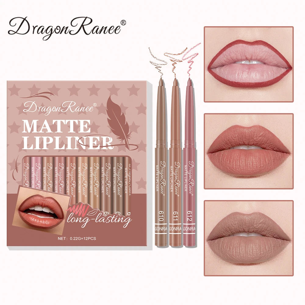 12-Piece Lip Liner Set for Beginners, Natural and Delicate Lip Shaping, Waterproof Matte Nude Color Lip Liner Set Zpaxo