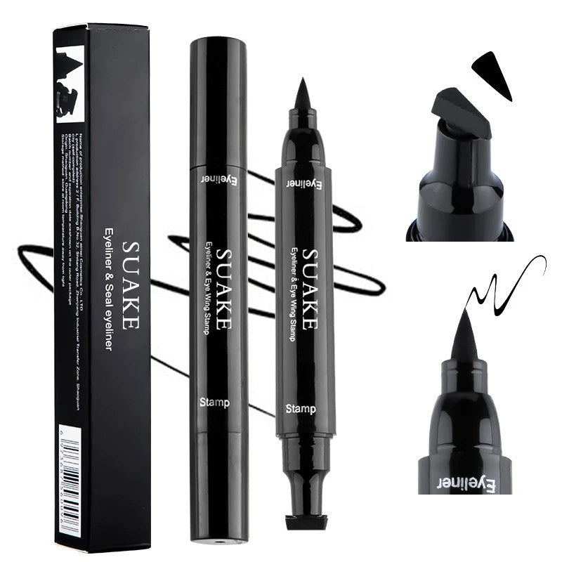 Double Head Quick Drying Liquid Eyeliner Pen Black Triangle Eye Liner Stamp Eyeliner Waterproof Liquid Eye Liner Pencil Cosmetic Zpaxo