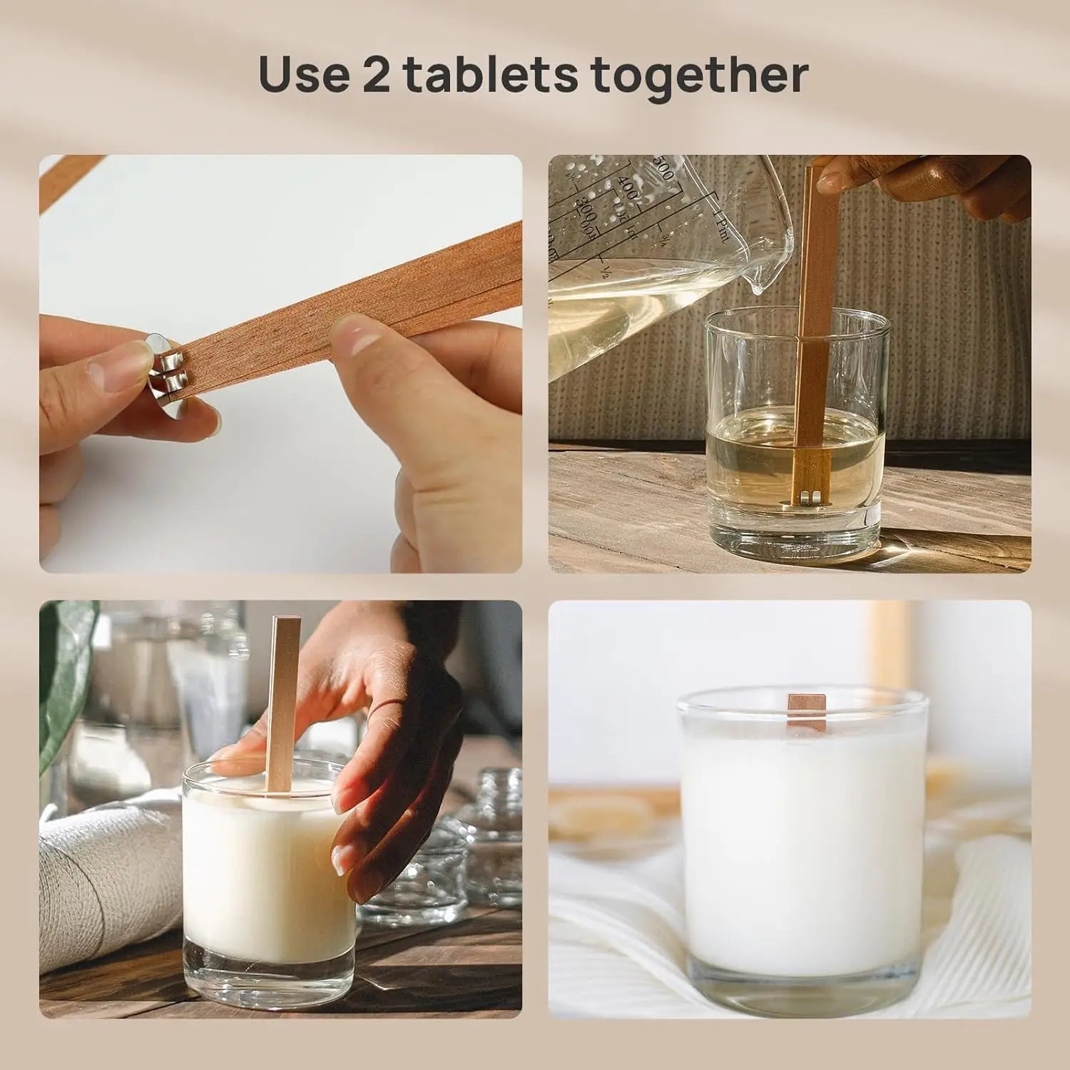Wood Wicks for Candle making 100 Pcs (50 Sets) for Candlemaking for Home DIY Supplies – Includes Wood Wick and Metal Stands Zpaxo