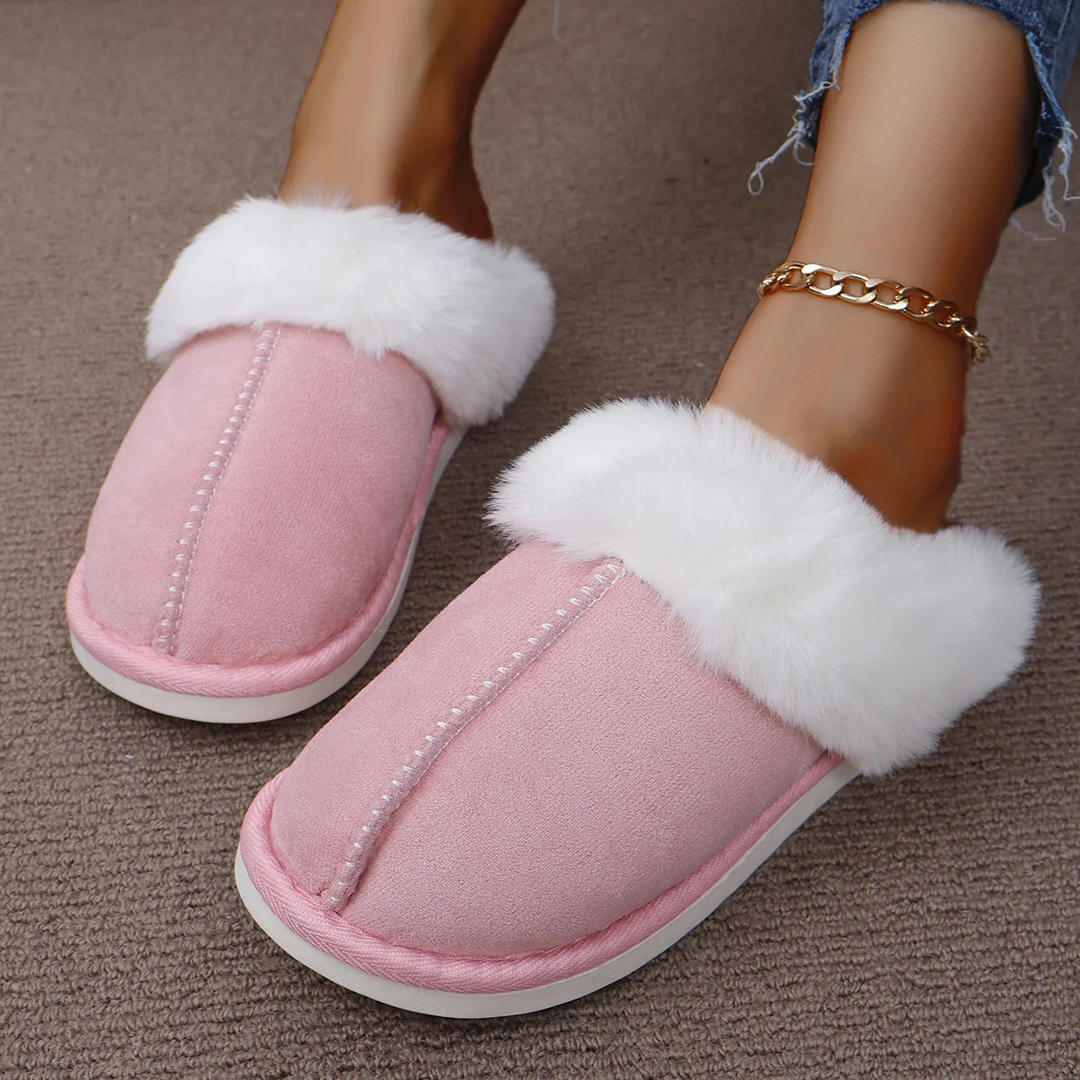 2025 New Women Slippers Lightweight Casual Indoor Slides Female Thicken Plush Home Shoes Woman Closed Toe Warm Cotton Slippers Zpaxo