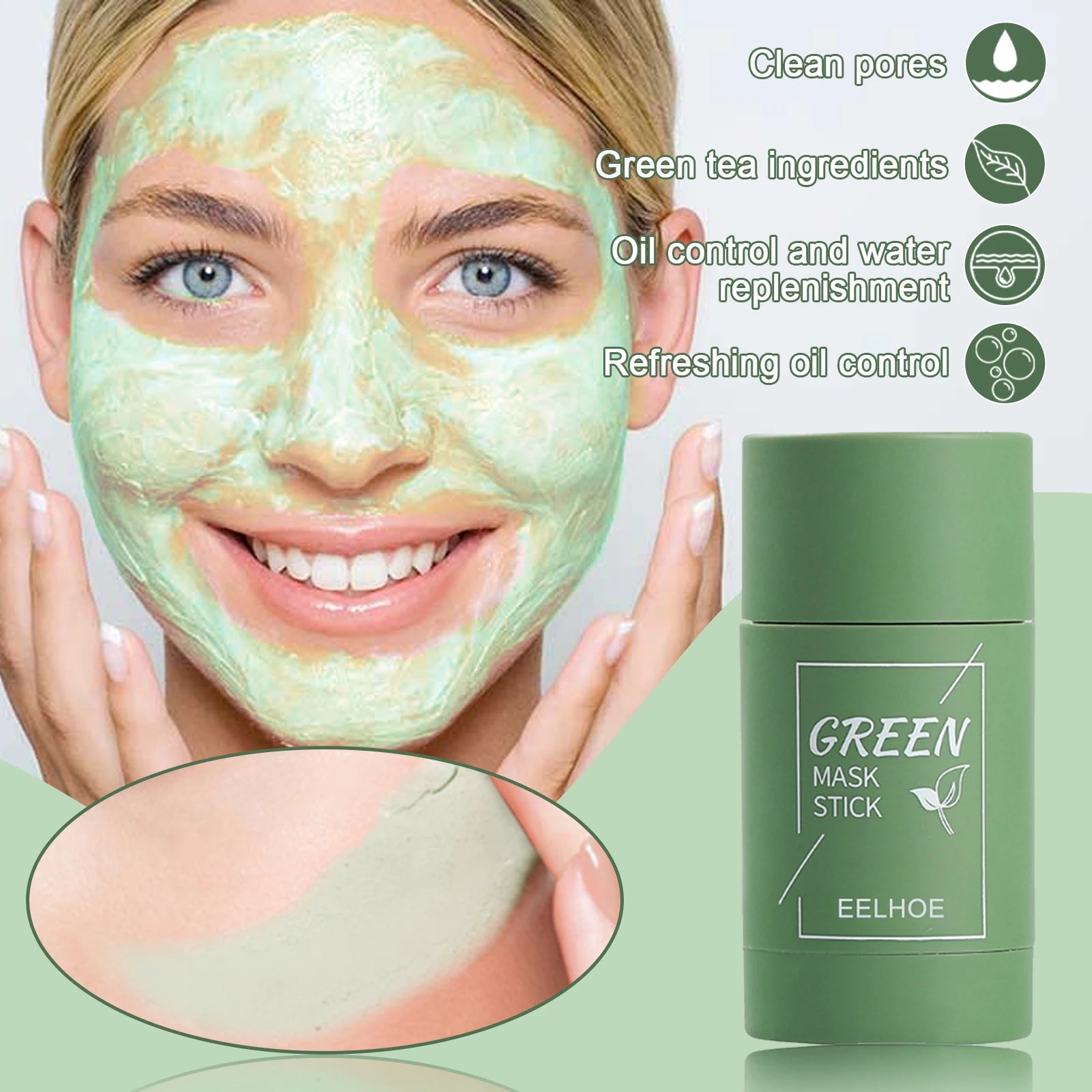 Eelhoe Green Tea Solid Face Mask – Pore Minimizer & Blackhead Solid Cleansing Mask Zpaxo
