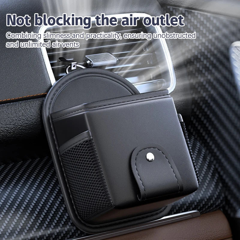 PU Leather Car Air Vent Phone Holder & Storage Organizer