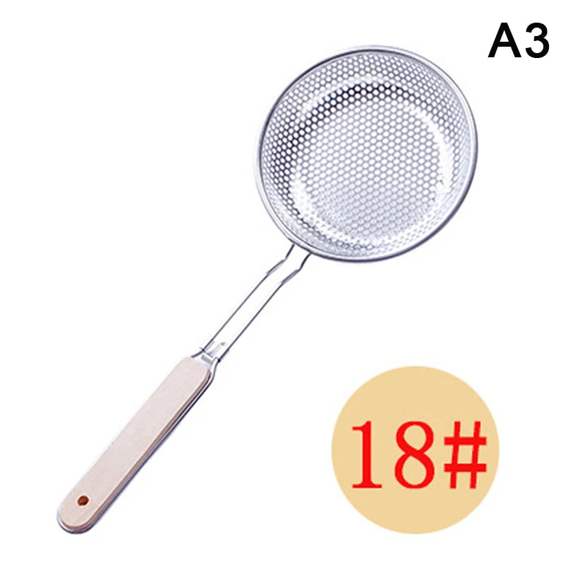 Oil Pot Food Filter Wooden Handle Stainless Steel Colander Pasta Noodle Strainer Skimmer Spoon Strainer Cooking Kitchen Utensils Zpaxo A3