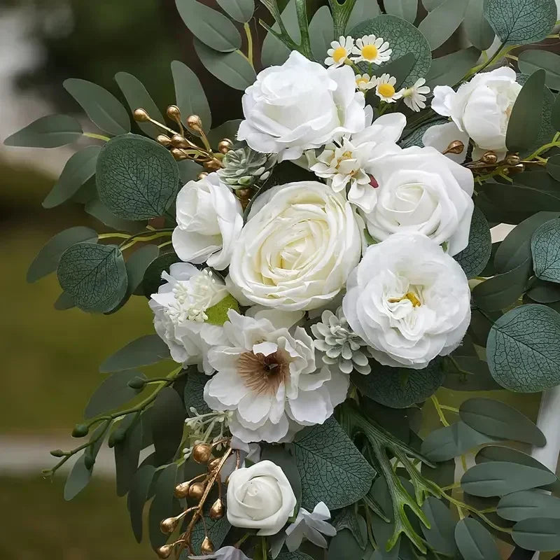 Romantic White Artificial Wedding Flowers Arch Welcome Sign Decor