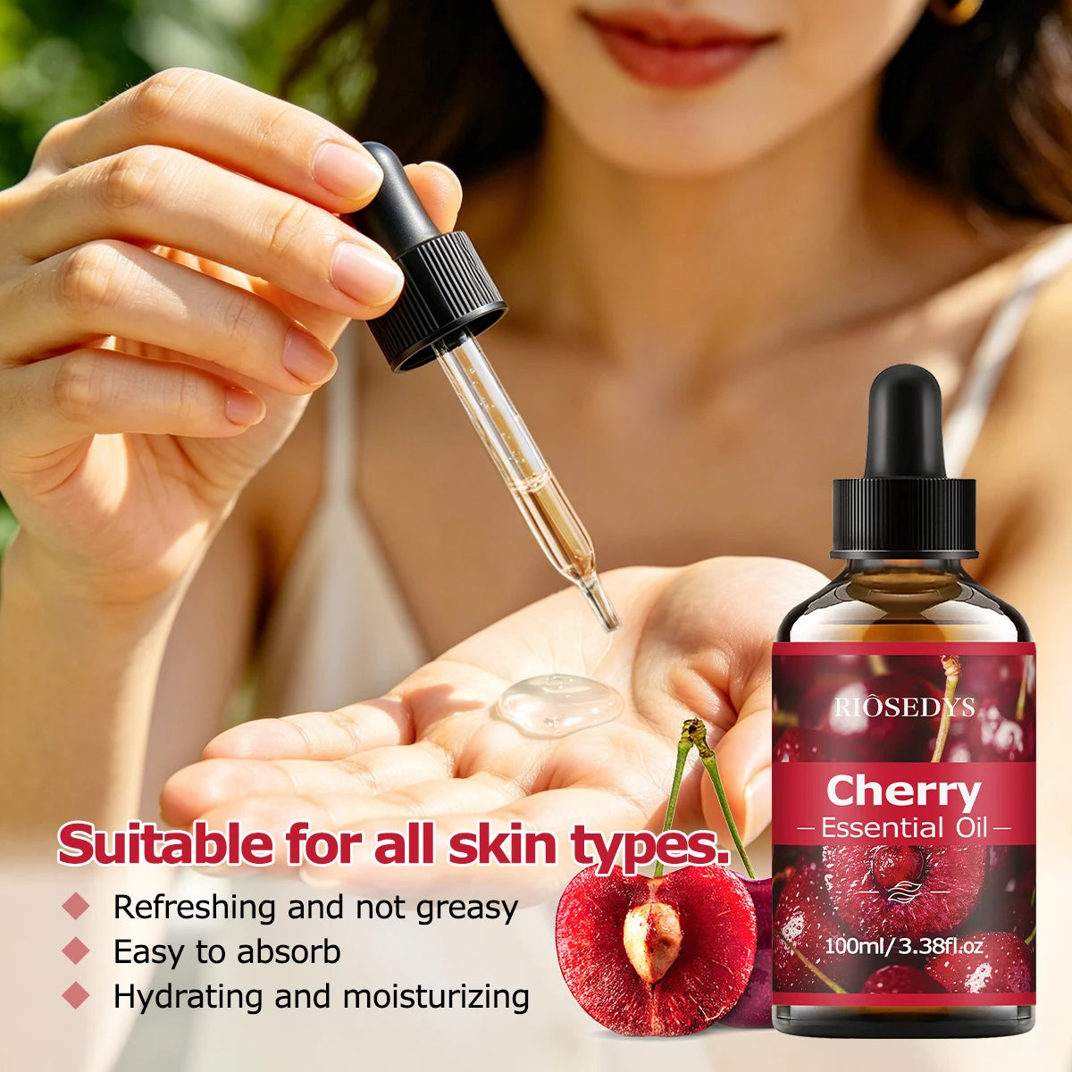 CHERRY ESSENTIAL OIL is a moisturizing and nourishing massage oil suitable for skincare, fragrance, massage, and all skin types. Zpaxo