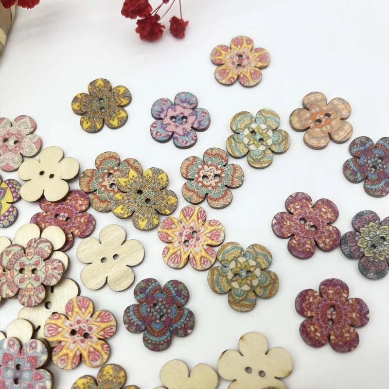 Vintage Flower Wooden Buttons 20/50/100pcs – Sewing & Crafts Wooden Craft Buttons Zpaxo