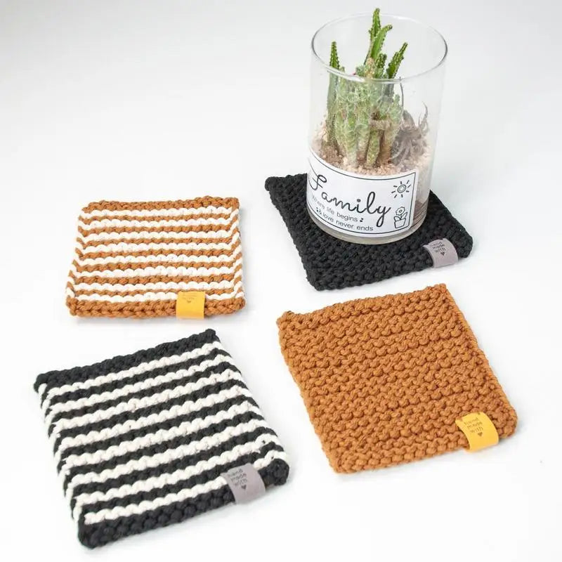 DIY Coaster Knitting Needle Cotton Rope Yarn Beginners Basic Supplies