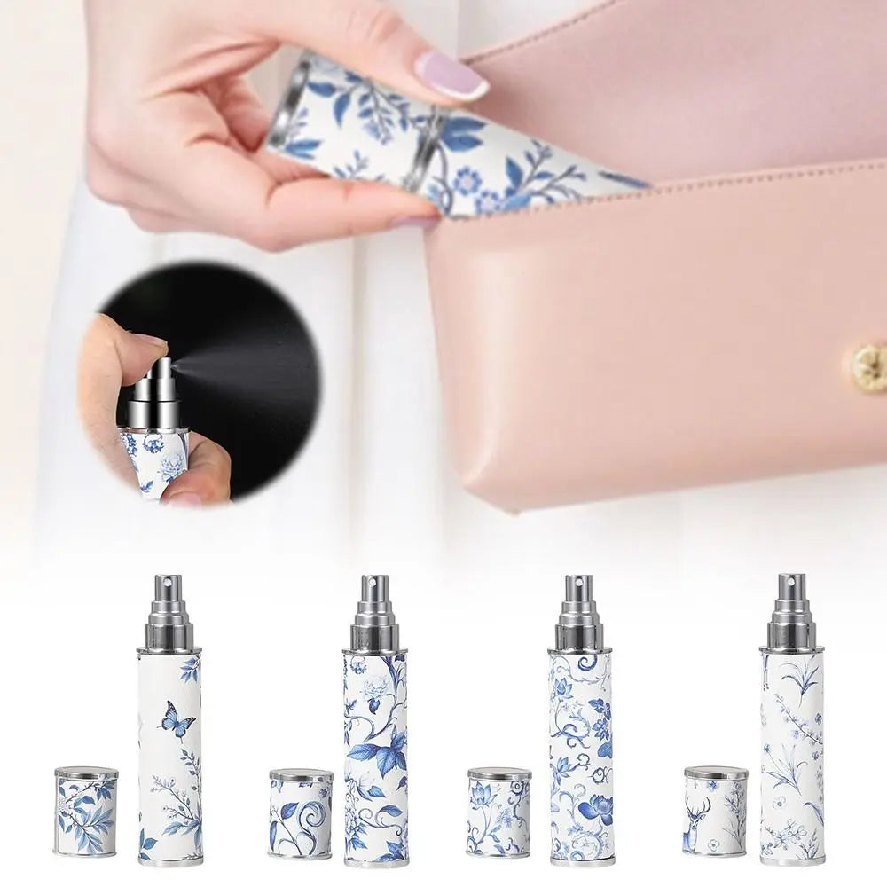 PU Leather Perfume Bottle Blue White Porcelain Cosmetic Container Zpaxo