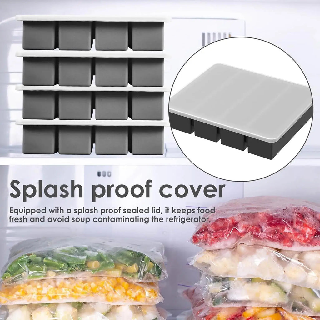 Leakproof Silicone Freezer Trays Soup Broth Stock Ice Cubes Molds