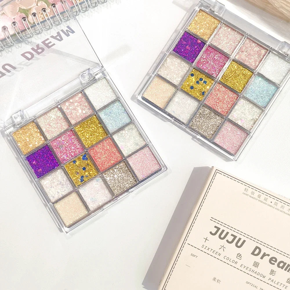 16-Color Glitter Eyeshadow Pumpkin Cherry Blue Purple Shades Bold Zpaxo