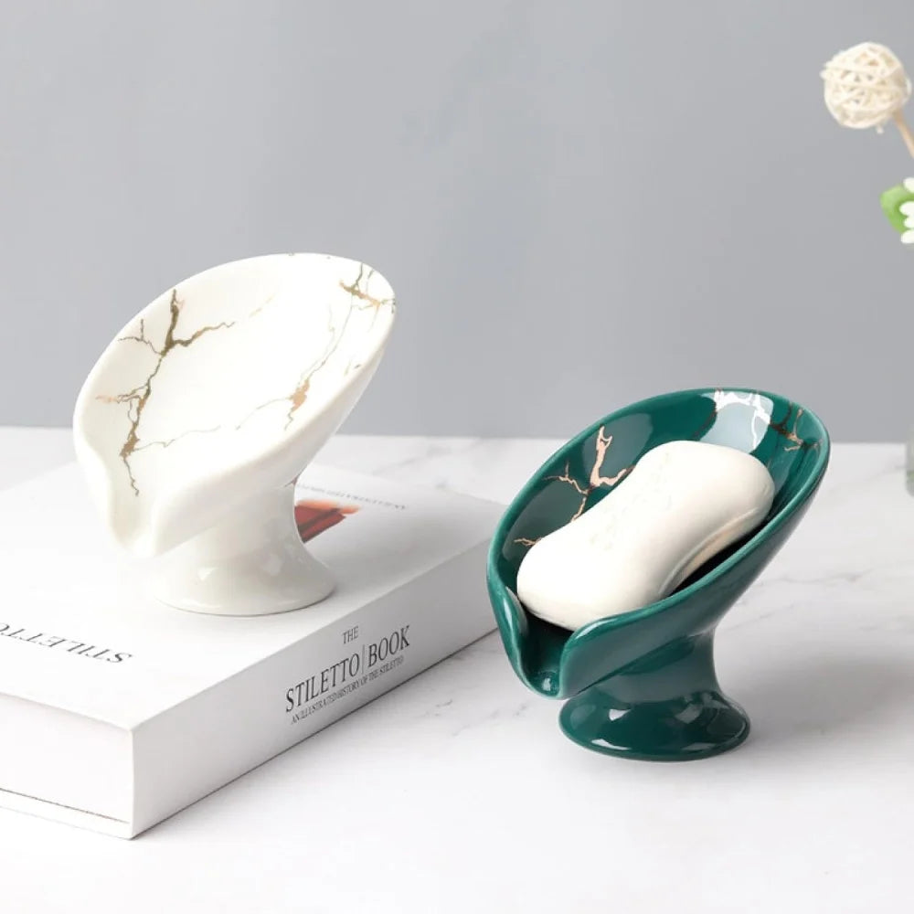 Ceramic Leay Shower Soap Holder Bathroom Suppliesaf Shape Box Water Zpaxo