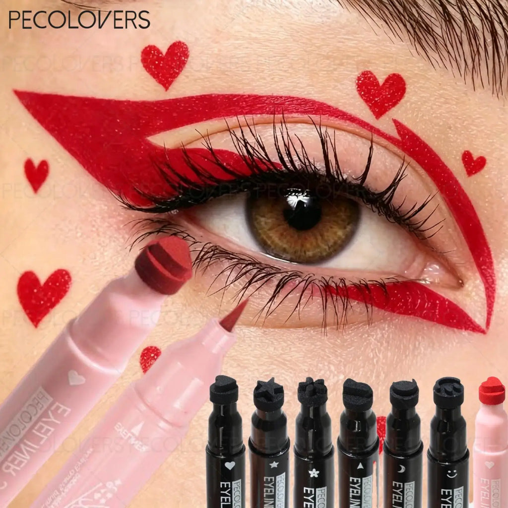 1PC Waterproof Red Eyeliner Pen with Love Stamp - Ultra-Fine Tip for Precision Lining, Great for Party Makeup Zpaxo