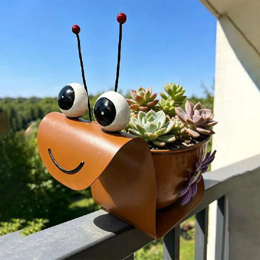 Snail Planter Cute Metal Home Decor Rustic Whimsical Planters