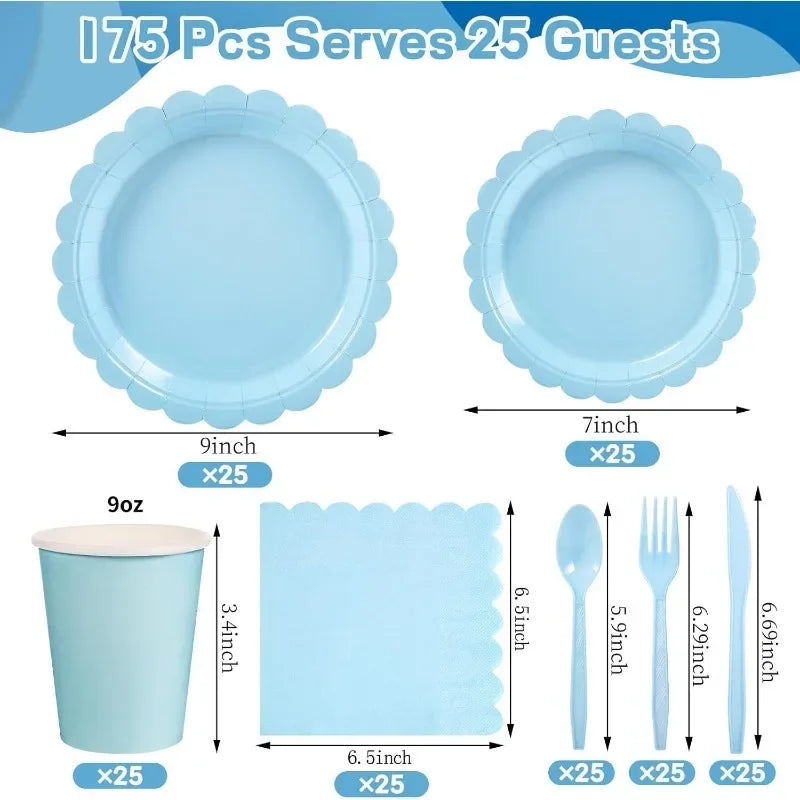 2025 New 175 PCS Lace Disposable Paper Plate Paper Cup Party Supplies Set Disposable Dining Plate for 25 People Zpaxo