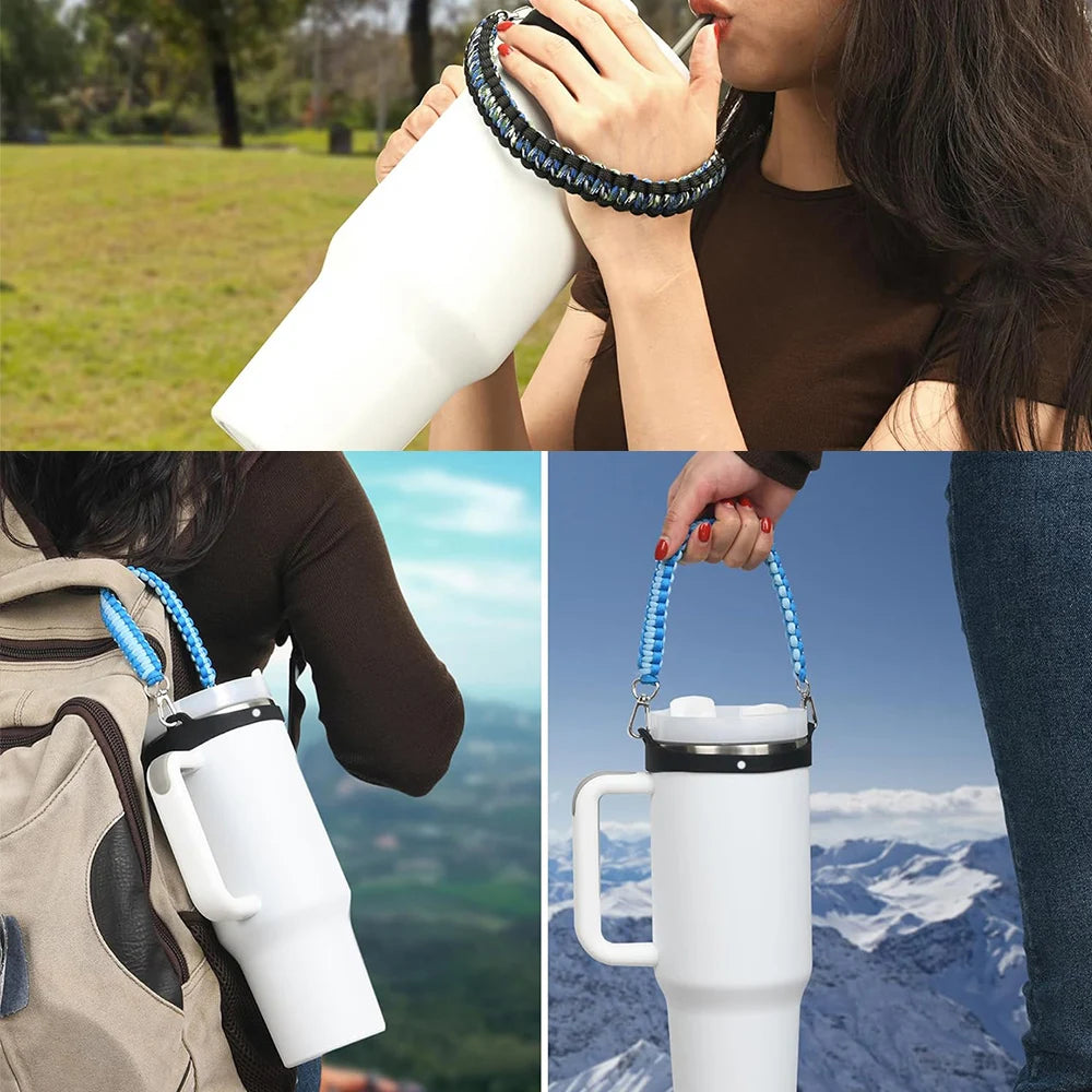 Water Bottle Handle with Strap Woven Rope Handle Compatible with Stanley Water Bottle Fits Most 8-40oz Bottles Cups for Outdoor Zpaxo