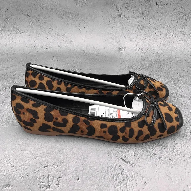 Flat Shoes for Women 2024 New Autumn Bow Temperament Square Toe Leopard shoes Black Luxury Casual Women's Shoes Zpaxo