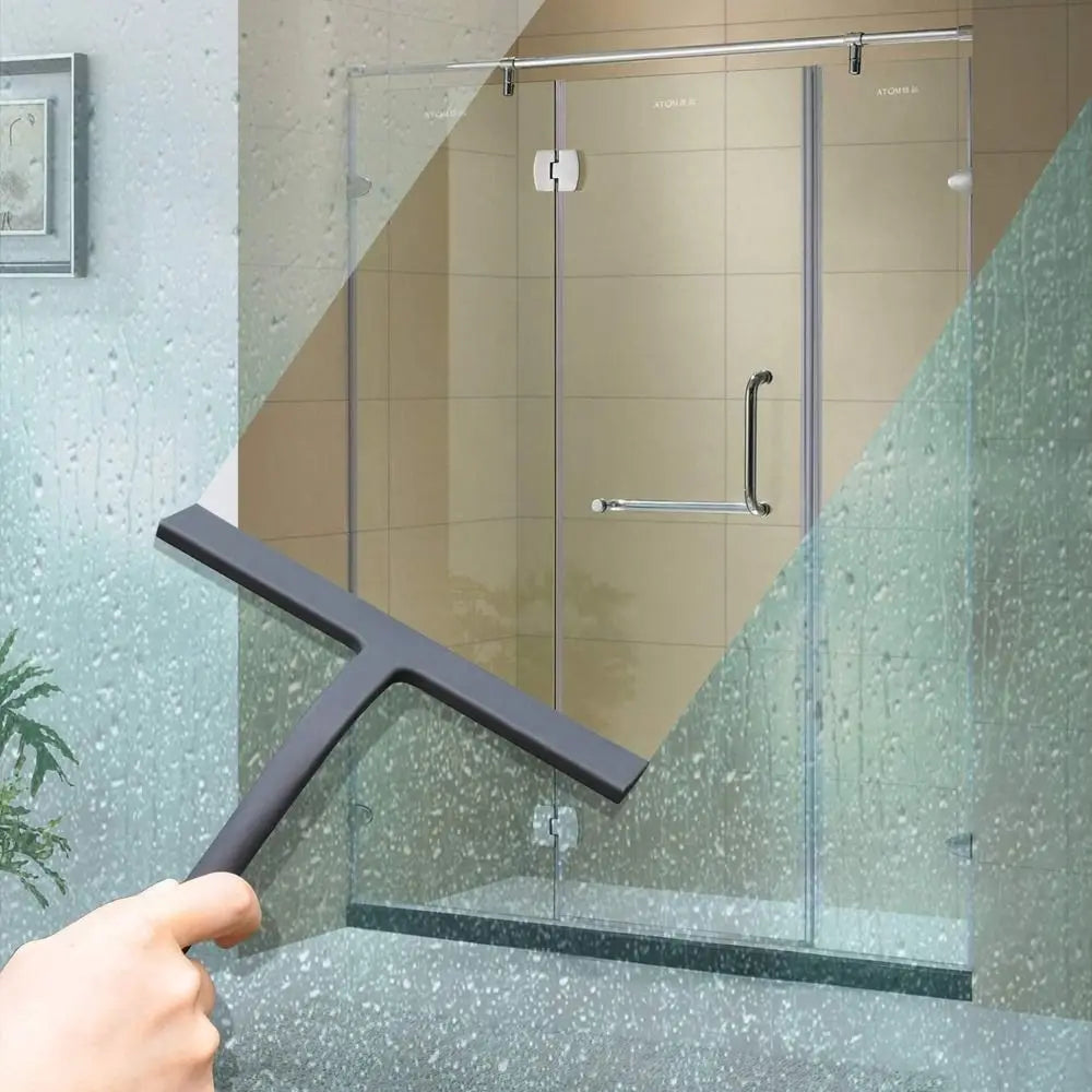 Matte Black Shower Squeegee Silicone Material Streak Free Glass Wiper With Handle Hanging Holder Silicone Squeegee Zpaxo