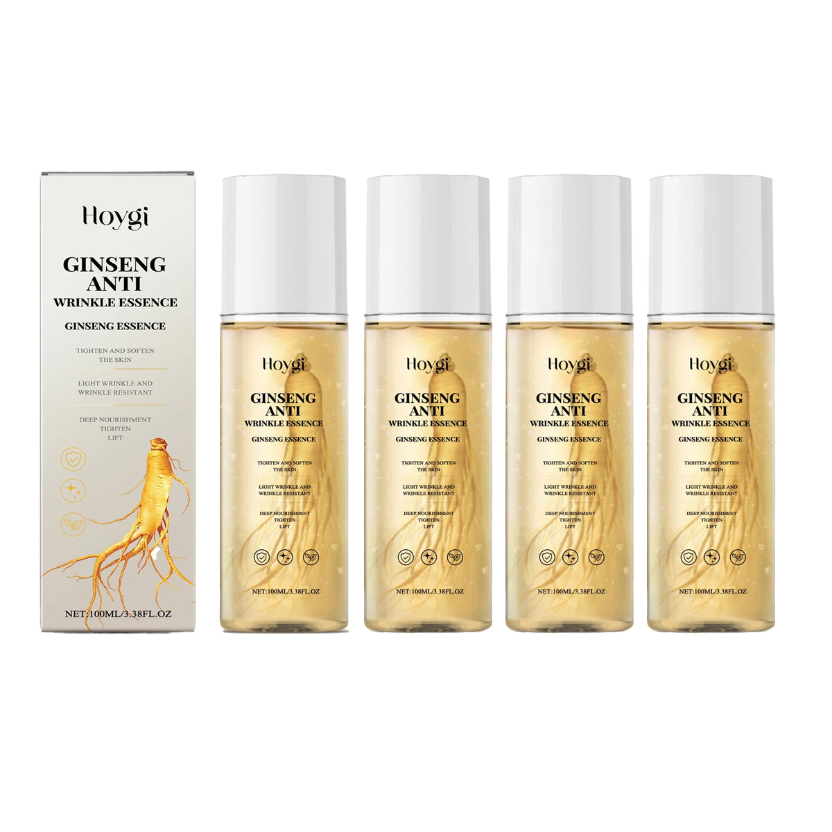 Hoygi 100ml Ginseng Power Firming Serum Reduce Fine Lines Wrinkles and Dark Circles Nourish and Tighten Face Eye Area Zpaxo 4PCS