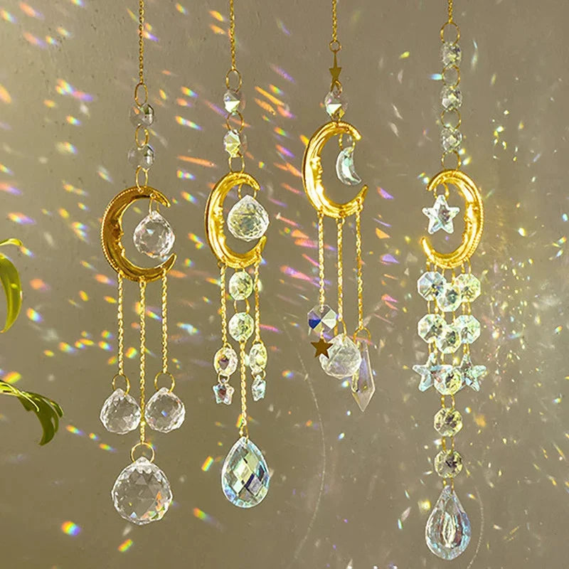 1 Piece Sun Moon Prism Pendant Crystal Wind Chime - Suncatcher, Bedroom Balcony Patio Decor, Good Home Decorations