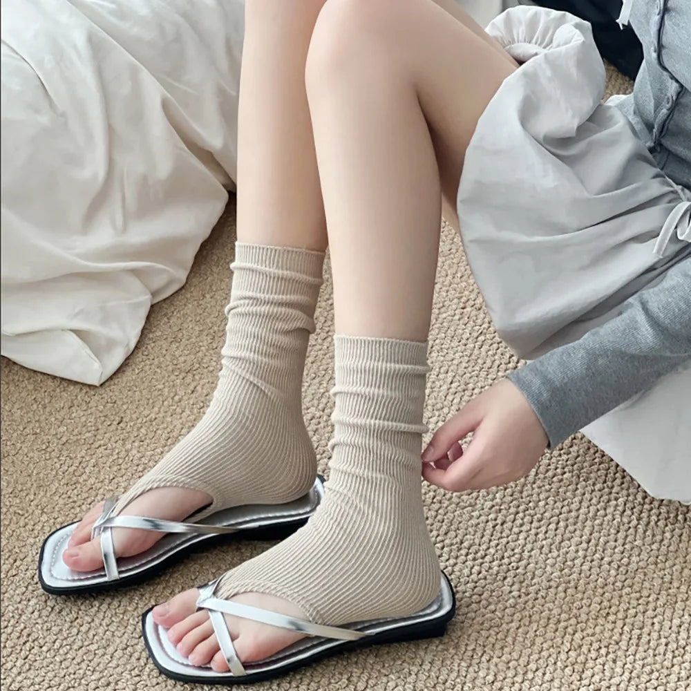 Fashion Cotton Ballet Style Socks Open Toe Thin Thin Socks Stomping Ballet Style Tube Socks Summer Zpaxo Khaki One Size