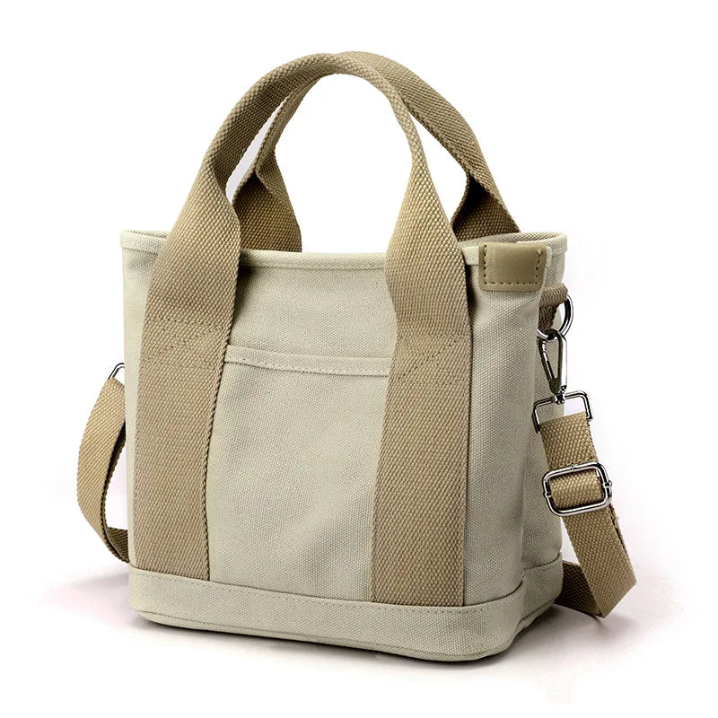 Handheld Thickened Canvas Mobile Phone Bucket Tote Bag Small Bag with Zipper Compartment Bag Simple Shoulder Bag Birthday Gift Zpaxo Khaki With Baldric 23x21cm