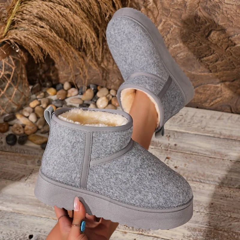 Winter Women's Comfortable Keep Warm Mid Heel Snow Boots Women Solid Zpaxo GRAY 36
