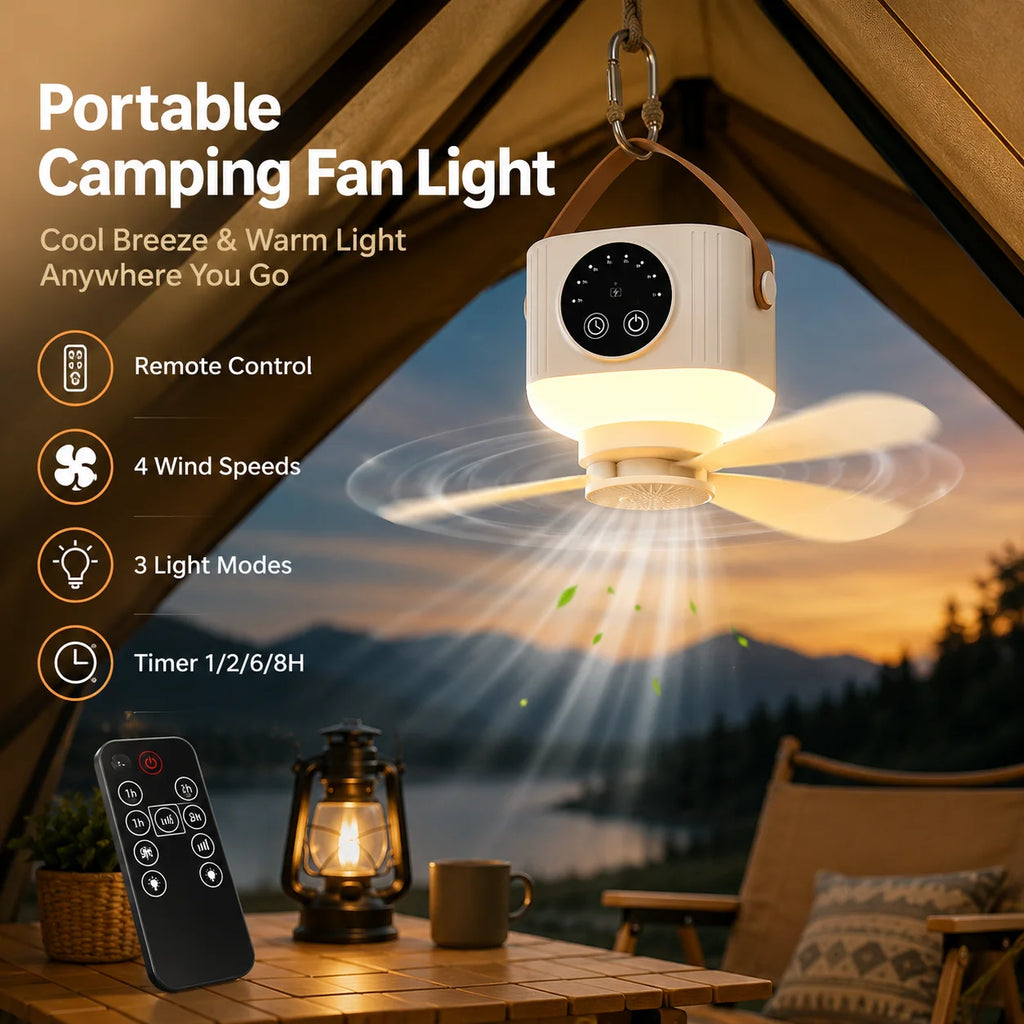 2026 New Portable Rechargeable Ceiling Fan Wireless USB Hanging Fan for Student Dorm Bed Outdoor Camping Zpaxo