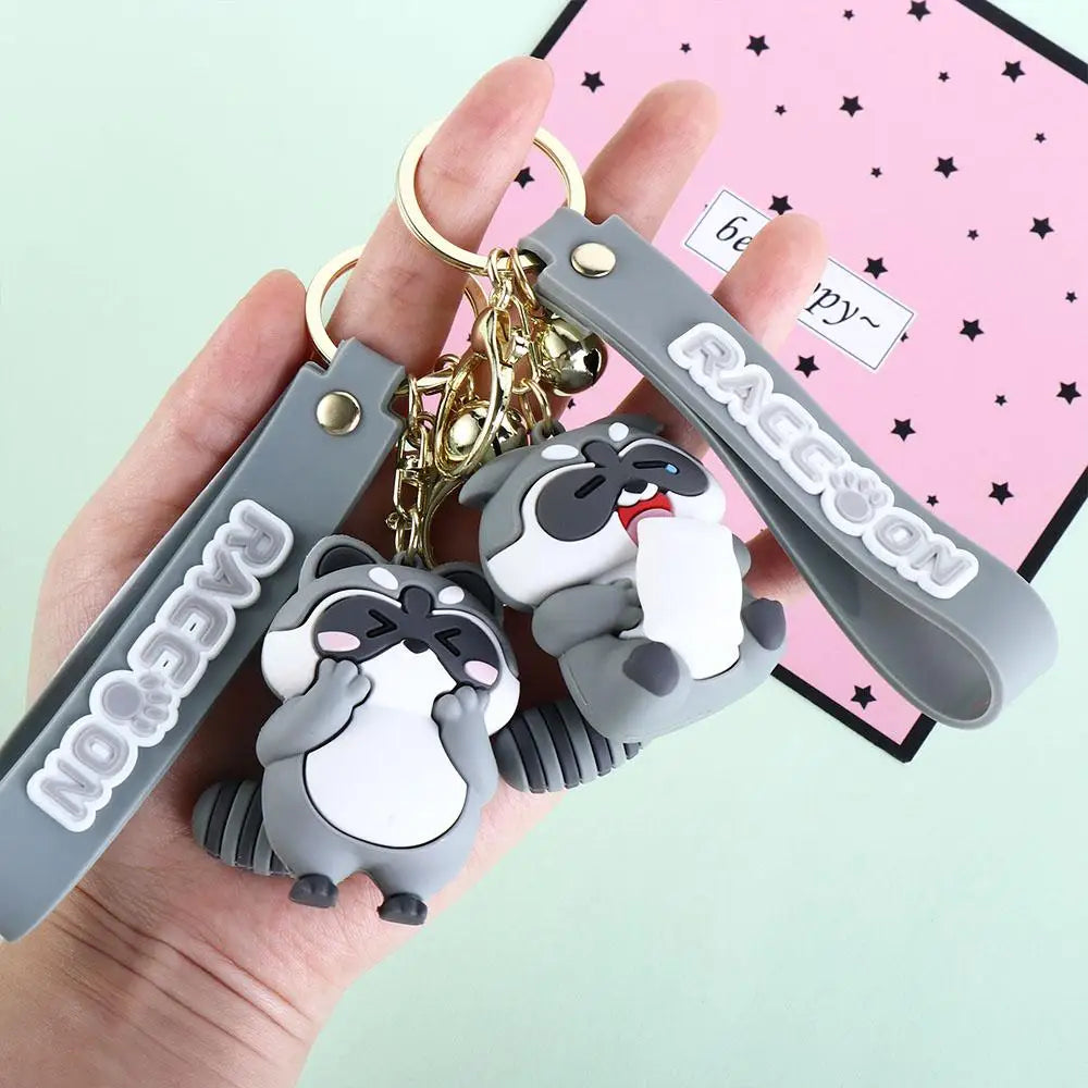 Fashion Gift Funny Earphone Case Cute Alloy Korean Pendant Cartoon Keyring Raccoon Keychain Backpack Decor Zpaxo